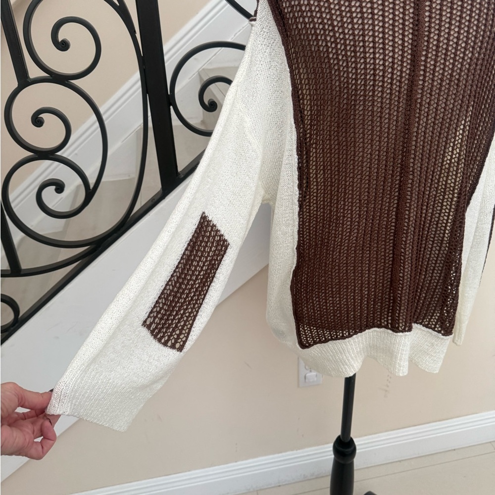 POL Oversized Brown and Cream Open Knit Sweater - Picture 8 of 11
